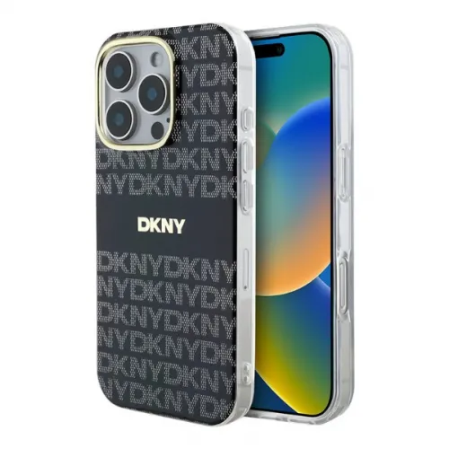 Чехол DKNY PC/TPU Repeat texture Tonal stripe Hard (MagSafe) для iPhone (16 Pro Черный)